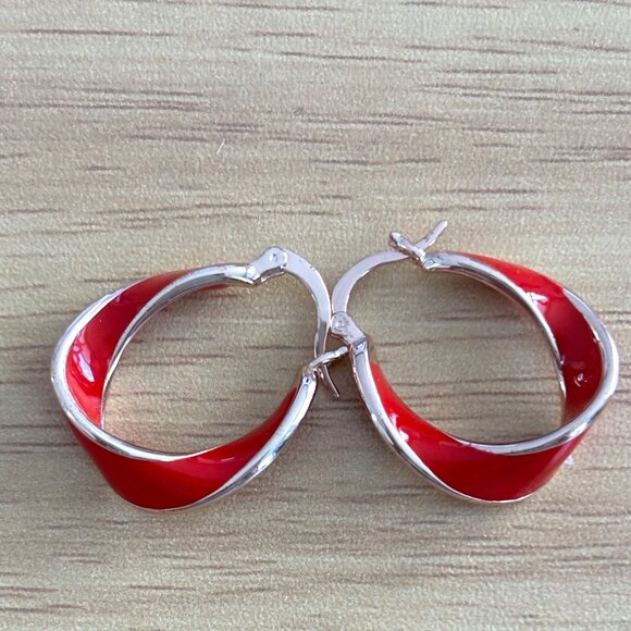 Red & Gold Teardrop Hoop Earrings - Stylish Jewelry For Women - Lightweight & Ey - Picture 4 of 4